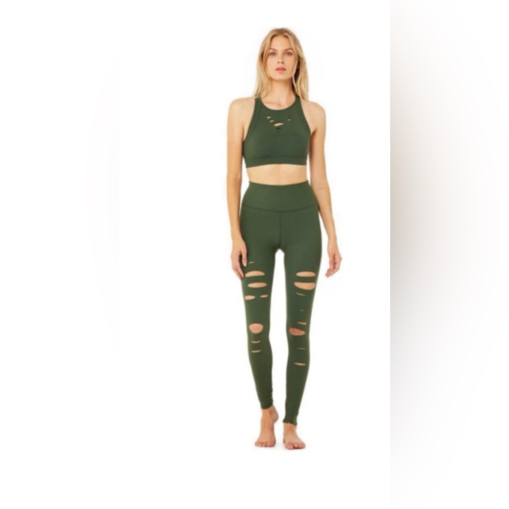 ALO yoga SET Dark Hunter Green warrior Leggings + top sports bra medium